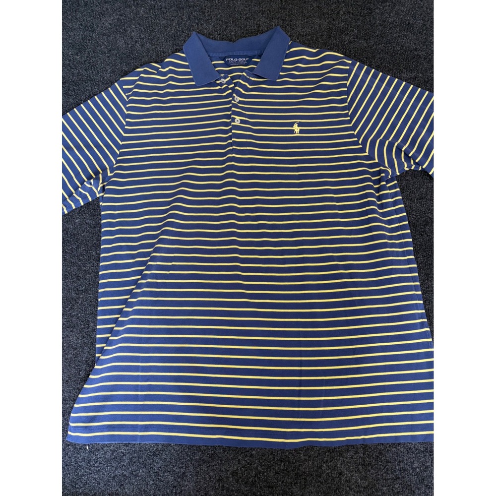 Polo Golf Ralph Lauren Mens XL Blue Yellow Striped Pima Cotton Polo Shirt